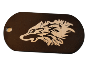 Black wolf dog tag pendant, stainless steel, 39mm