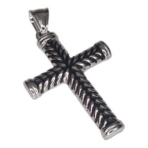Cross pendant, silver / black, stainless steel, 52mm