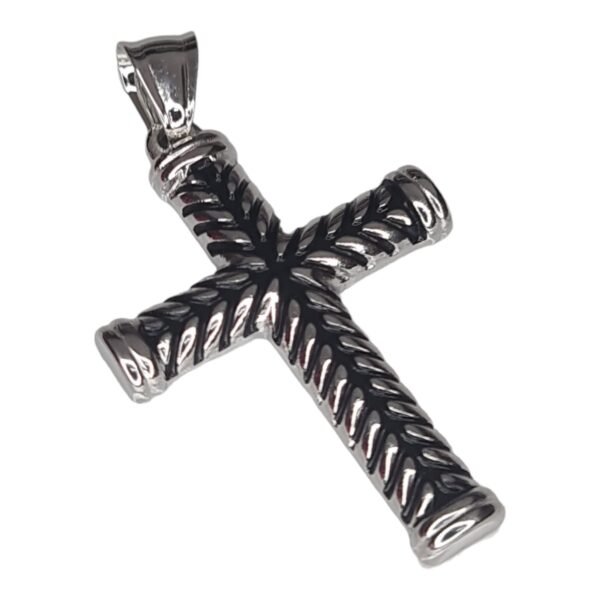 Cross pendant, silver / black, stainless steel, 52mm