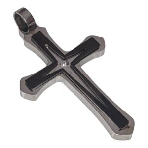 Cross pendant, black / silver, stainless steel, 52mm