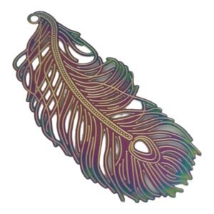 Feather pendant, aura colored, stainless steel, 50mm