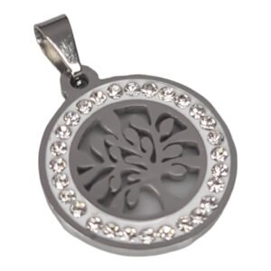 Rhinestone tree of life pendant, stainless steel, 30mm