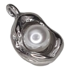 Clam charm, stainless steel, 15mm