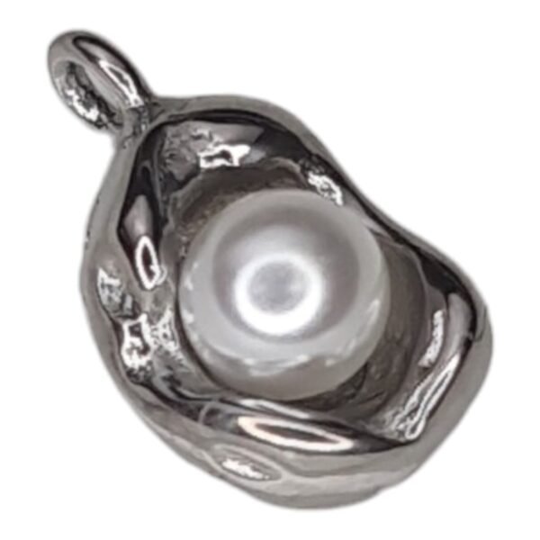 Clam charm, stainless steel, 15mm