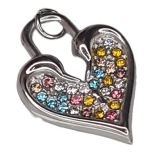 Colored rhinestone heart pendant, stainless steel, 22mm