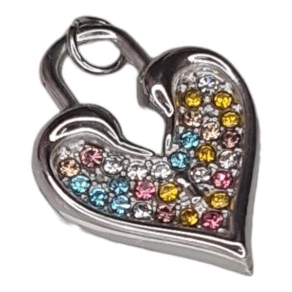 Colored rhinestone heart pendant, stainless steel, 22mm