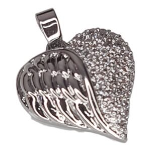 Rhinestone heart pendant, stainless steel, 25mm