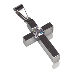 Cross w rhinestone pendant, stainless steel, 36mm