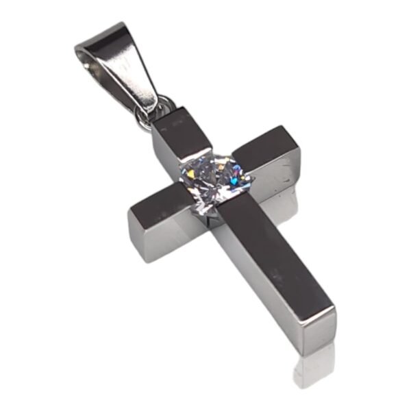 Cross w rhinestone pendant, stainless steel, 36mm