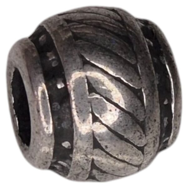 Barrel bead in stainless steel, rope design, 9x10mm
