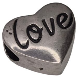 Heart bead in stainless steel, "love", 14x16mm