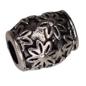 Barrel bead in stainless steel, flower design, 12x10mm