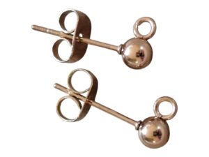 1 pair ball stud earring with open ring, 4mm ball, stainless steel rose gold