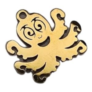Octopus charm in stainless steel, 16mm, gold