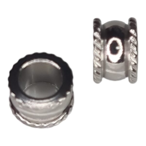 Rope design bead in stainless steel, 6x8mm