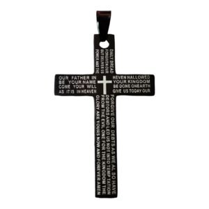 Black Cross pendant with silver prayer engraved on it