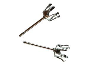 Pair of stud post, Stainless steel, silver coloured, 4mm post