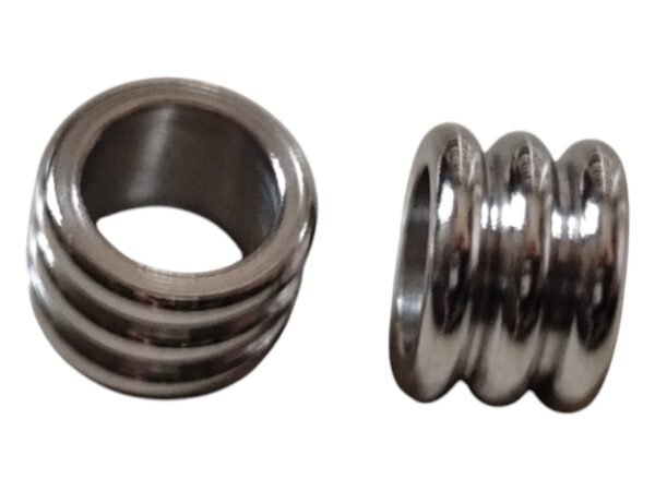 2x Three Ringed bead in stainless steel, 6 x 4.2mm, 4mm diameter hole