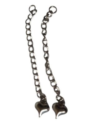 2 x Stainless steel extension chain with heart charm end, 6.4cm long, 3cm wide chain, 8 x 9.2mm heart
