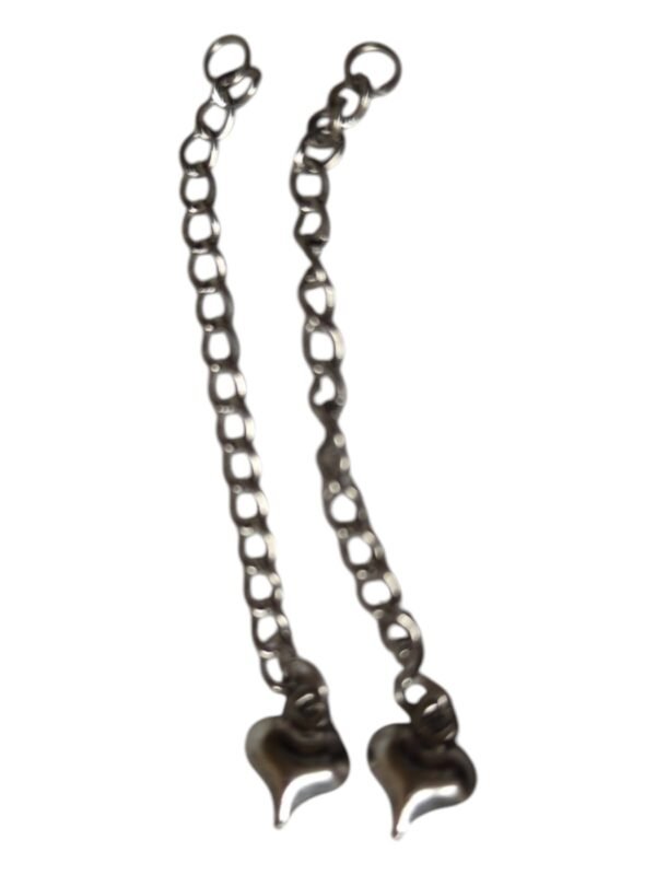 2 x Stainless steel extension chain with heart charm end, 6.4cm long, 3cm wide chain, 8 x 9.2mm heart
