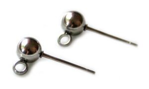Earring stud pair with ball and ring, stainless steel, 6mm bead