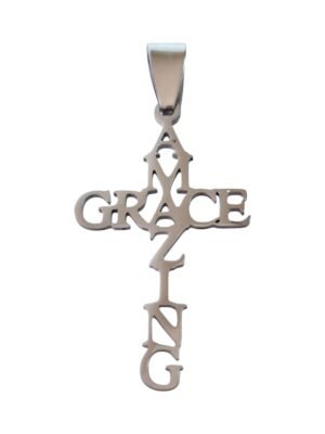 Amazing grace cross pendant, stainless steel, 42mm