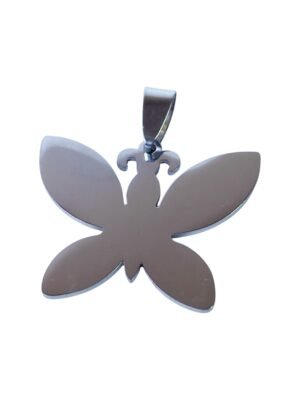 Pendant in stainless steel with bail, butterfly , 35mm