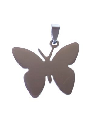 Pendant in stainless steel with bail, butterfly 40mm