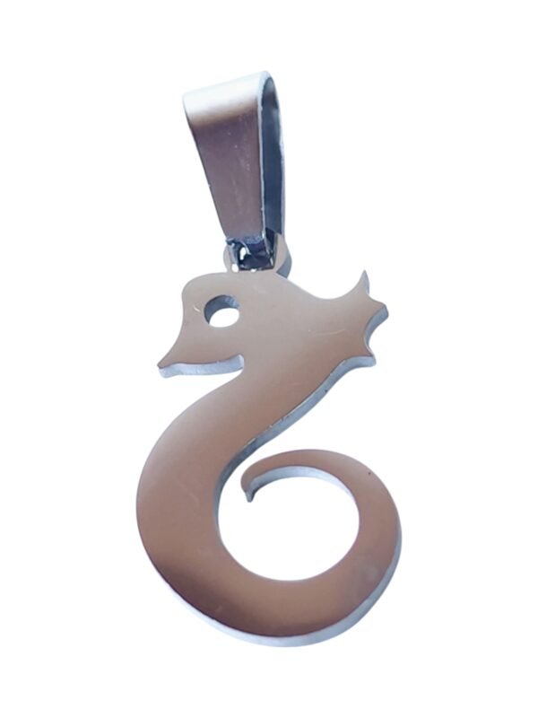 Small Pendant in stainless steel with bail, Sea Horse, 26mm