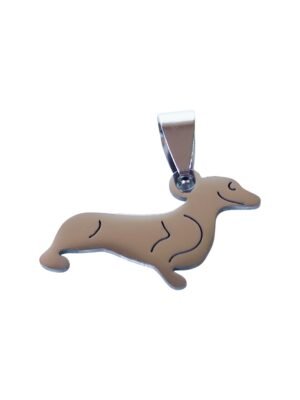 Small Pendant in stainless steel with bail, Sausage dog, 26mm
