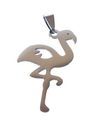 Small Pendant in stainless steel with bail, Flamingo, 32mm