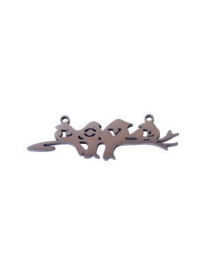 Stainless steel Connector, 4 birds with love inscription, 24mm