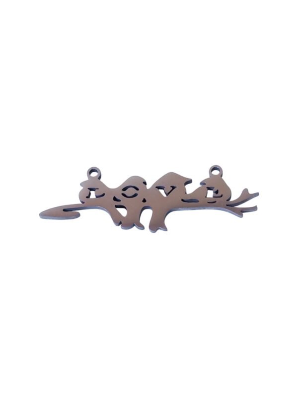 Stainless steel Connector, 4 birds with love inscription, 24mm