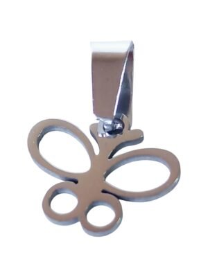 Small Pendant in stainless steel with bail, Butterfly, 14mm