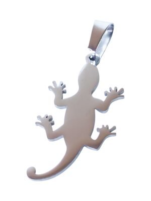 Small Pendant in stainless steel with bail, Lizard, 38mm