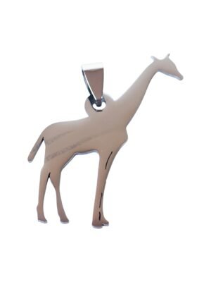 Pendant in stainless steel with bail, Giraffe, 44mm
