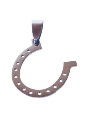 Pendant in stainless steel with bail, Horse shoe, 32mm