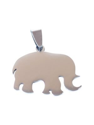 Pendant in stainless steel with bail, Rhino, 29mm