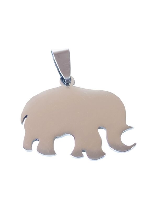 Pendant in stainless steel with bail, Rhino, 29mm