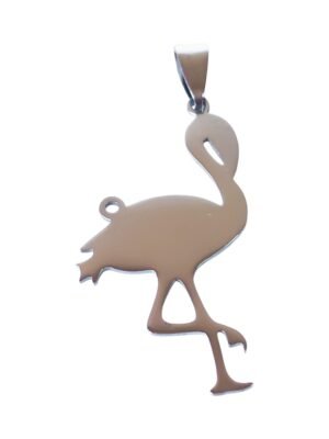 Pendant in stainless steel with bail, flamingo, 48mm