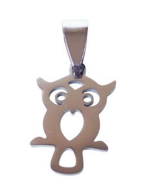 Small Pendant in stainless steel with bail, Owl, 28mm
