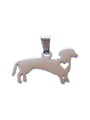 Pendant in stainless steel with bail, Wiener dog love, 38mm