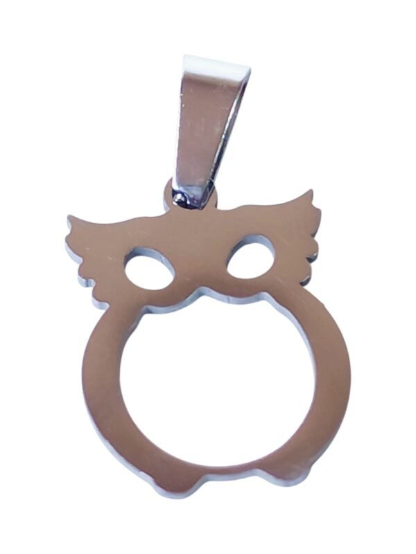 Small Pendant in stainless steel with bail, Owl, 26mm