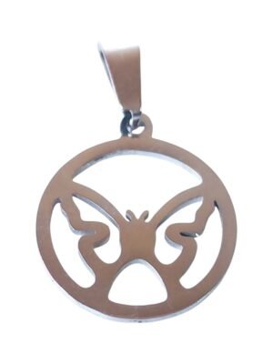 Small Pendant in stainless steel with bail, Butterfly, 26mm
