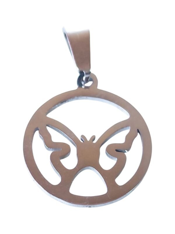 Small Pendant in stainless steel with bail, Butterfly, 26mm