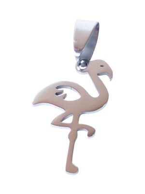 Pendant in stainless steel with bail, Flamingo, 46mm