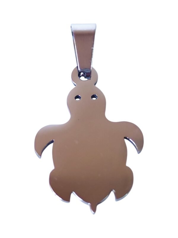 Small Pendant in stainless steel with bail, Turtle, 31mm