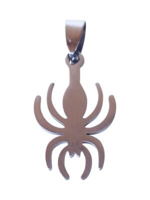 Pendant in stainless steel with bail, Spider, 37mm