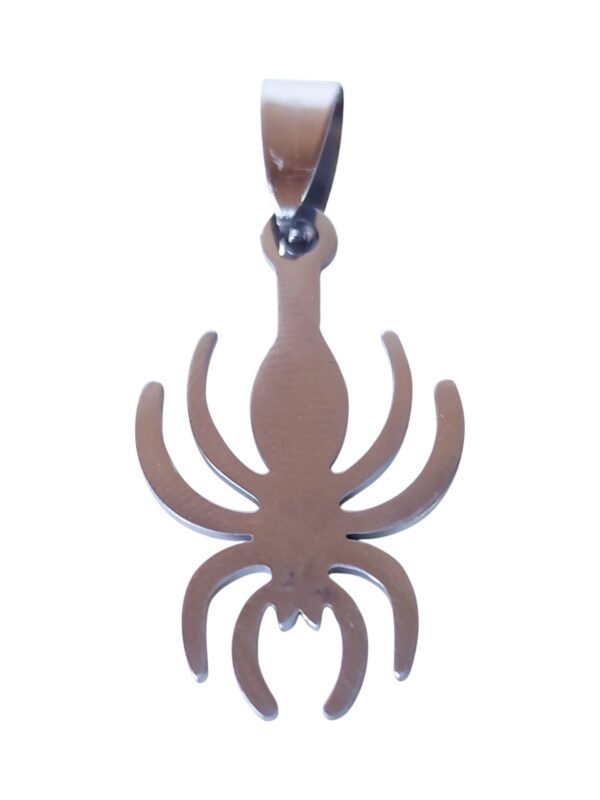Pendant in stainless steel with bail, Spider, 37mm