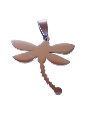 Pendant in stainless steel with bail, Dragonfly 37 mm